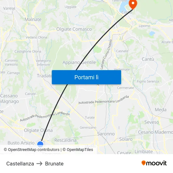 Castellanza to Brunate map