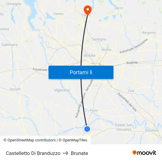 Castelletto Di Branduzzo to Brunate map