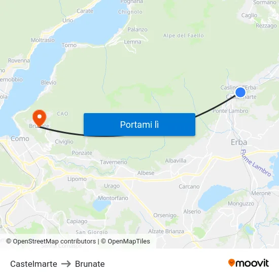 Castelmarte to Brunate map