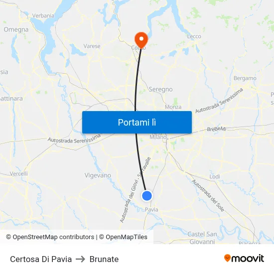 Certosa Di Pavia to Brunate map