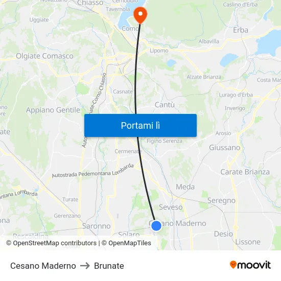 Cesano Maderno to Brunate map