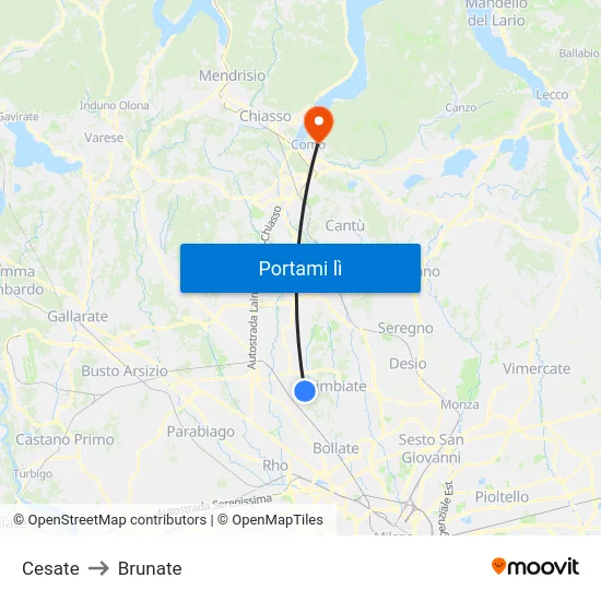 Cesate to Brunate map