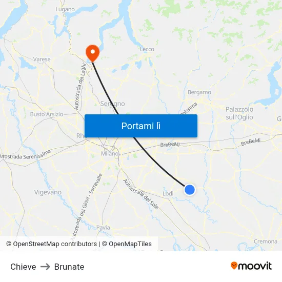 Chieve to Brunate map