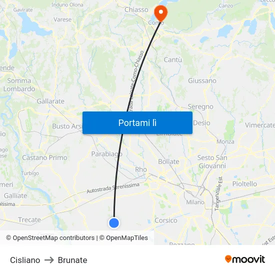 Cisliano to Brunate map