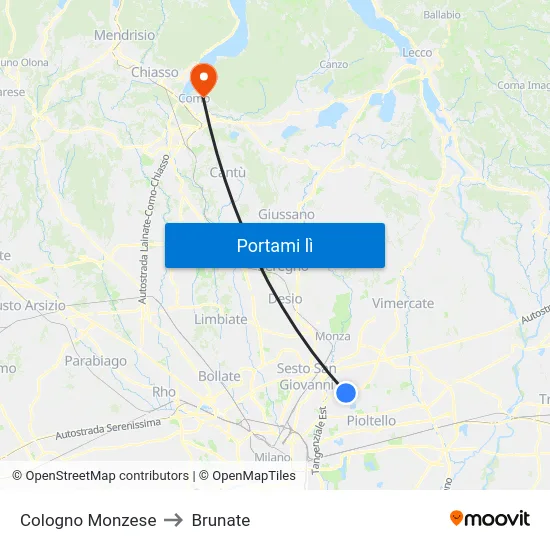 Cologno Monzese to Brunate map