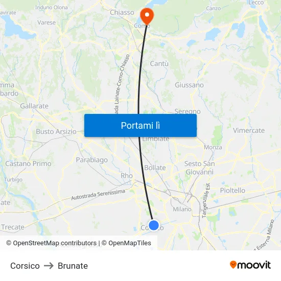 Corsico to Brunate map