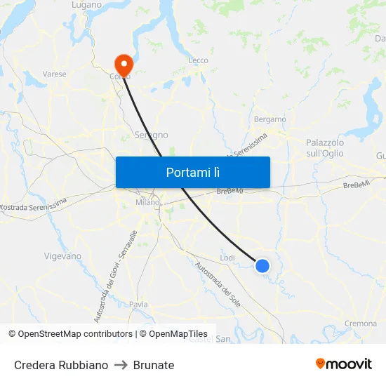 Credera Rubbiano to Brunate map