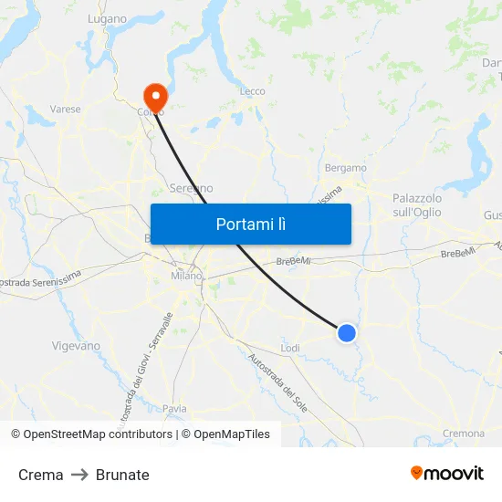 Crema to Brunate map