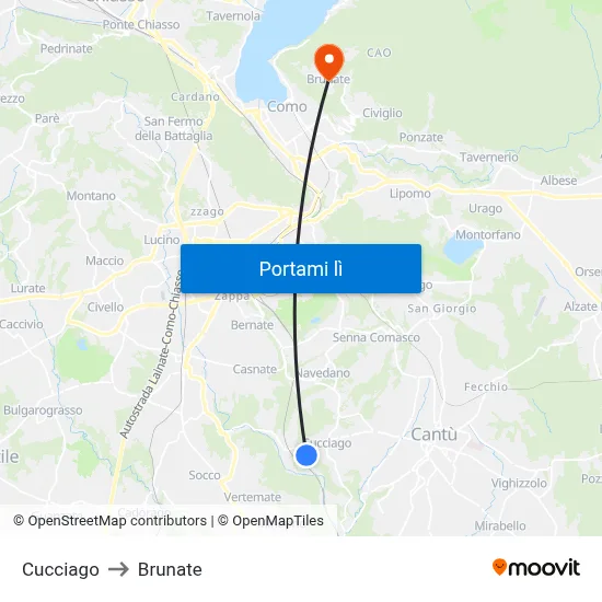 Cucciago to Brunate map