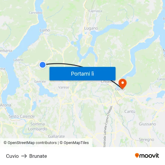 Cuvio to Brunate map