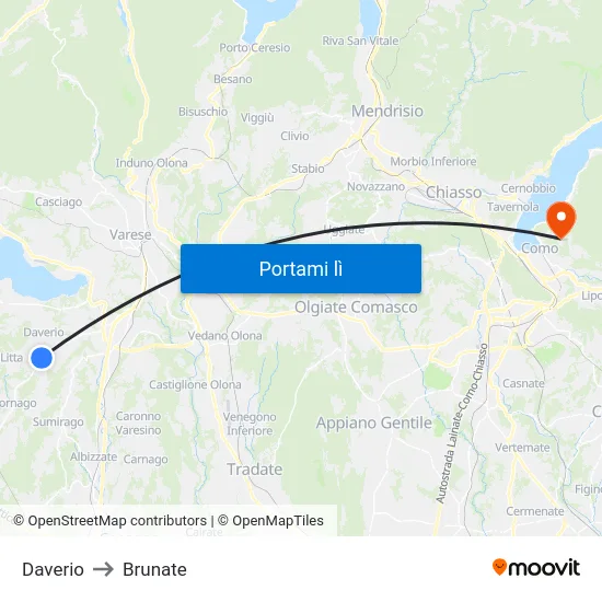 Daverio to Brunate map