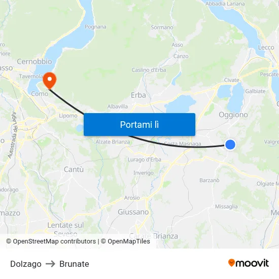 Dolzago to Brunate map