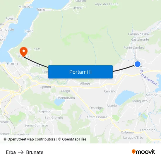 Erba to Brunate map