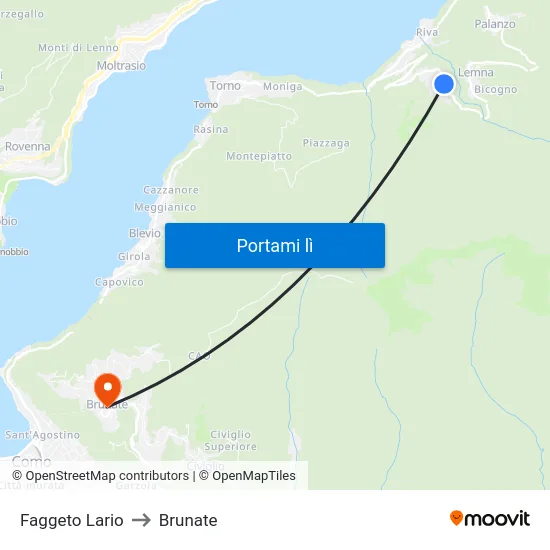 Faggeto Lario to Brunate map