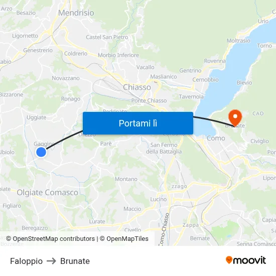 Faloppio to Brunate map