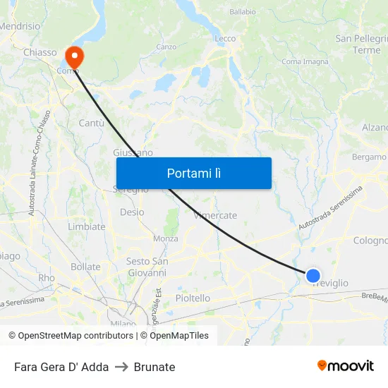 Fara Gera D' Adda to Brunate map