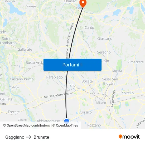 Gaggiano to Brunate map