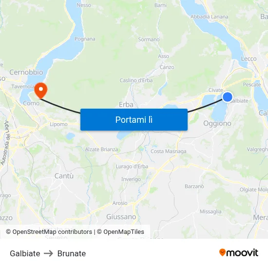 Galbiate to Brunate map
