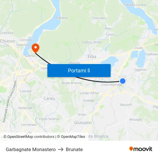 Garbagnate Monastero to Brunate map