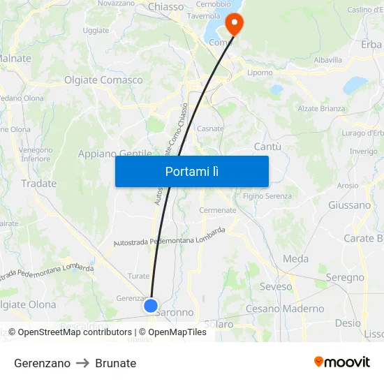 Gerenzano to Brunate map