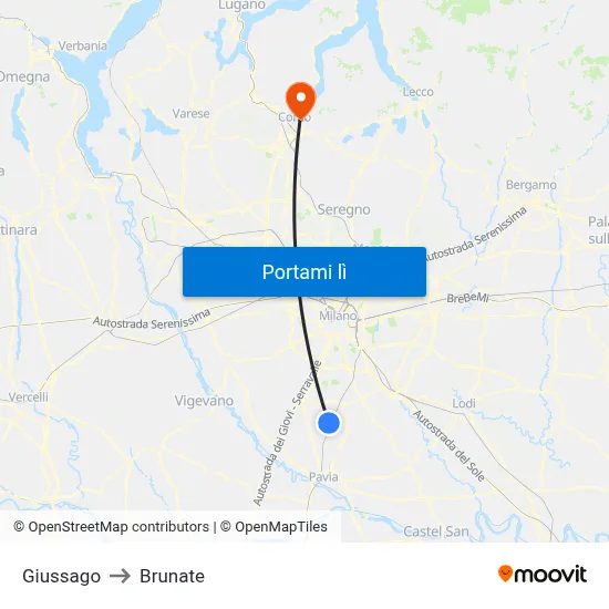 Giussago to Brunate map