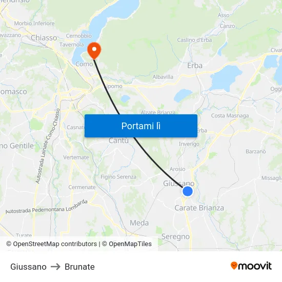 Giussano to Brunate map