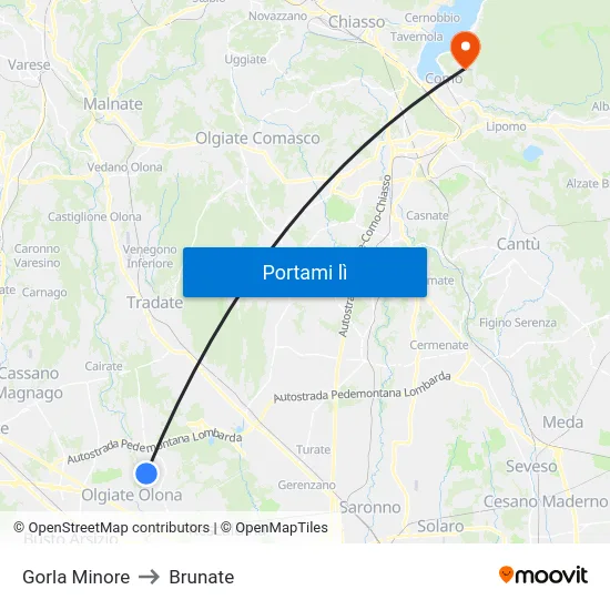 Gorla Minore to Brunate map