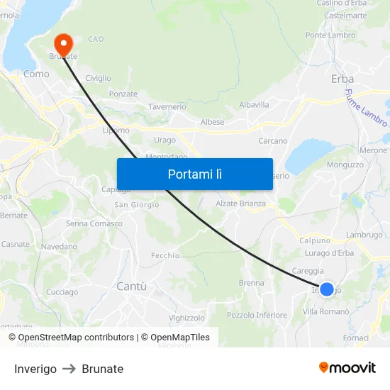 Inverigo to Brunate map