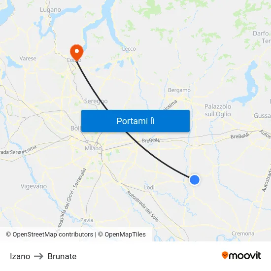Izano to Brunate map