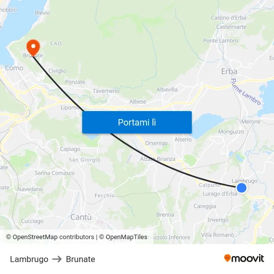 Lambrugo to Brunate map
