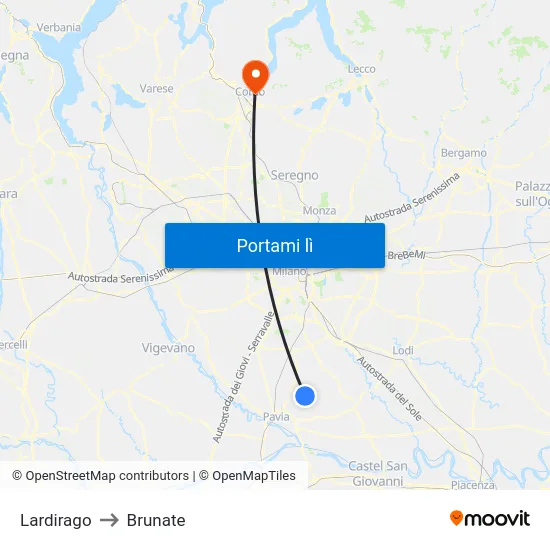 Lardirago to Brunate map