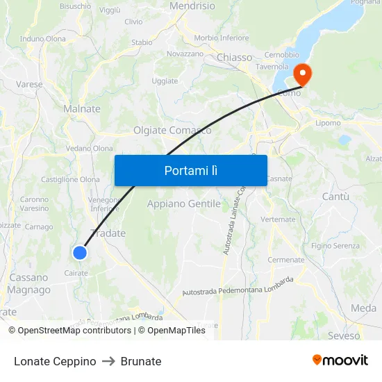 Lonate Ceppino to Brunate map