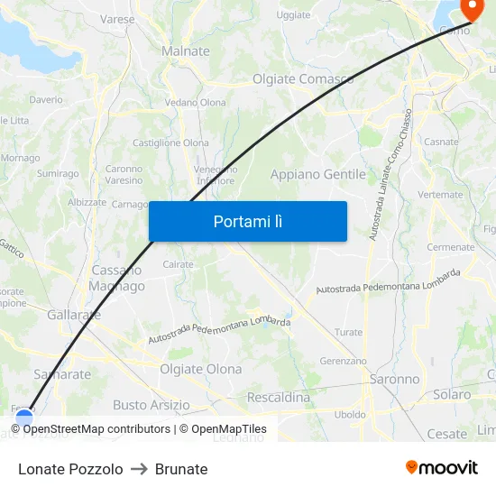 Lonate Pozzolo to Brunate map