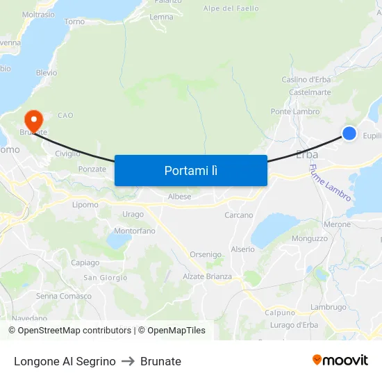 Longone Al Segrino to Brunate map