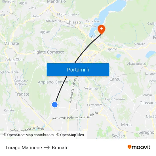 Lurago Marinone to Brunate map