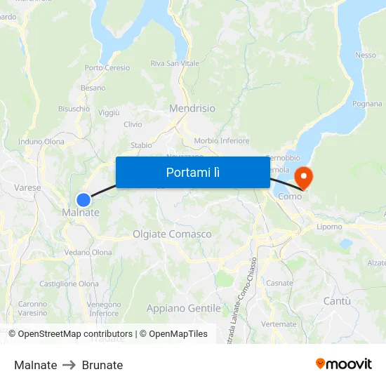 Malnate to Brunate map