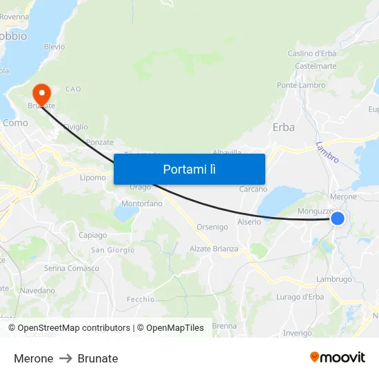 Merone to Brunate map