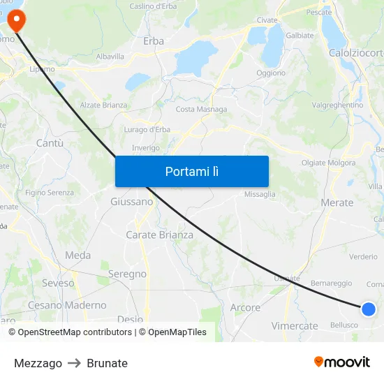 Mezzago to Brunate map