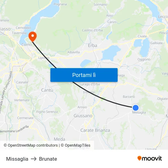 Missaglia to Brunate map
