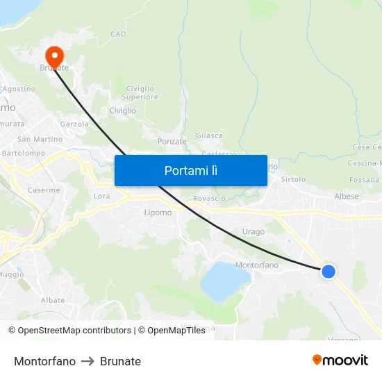 Montorfano to Brunate map