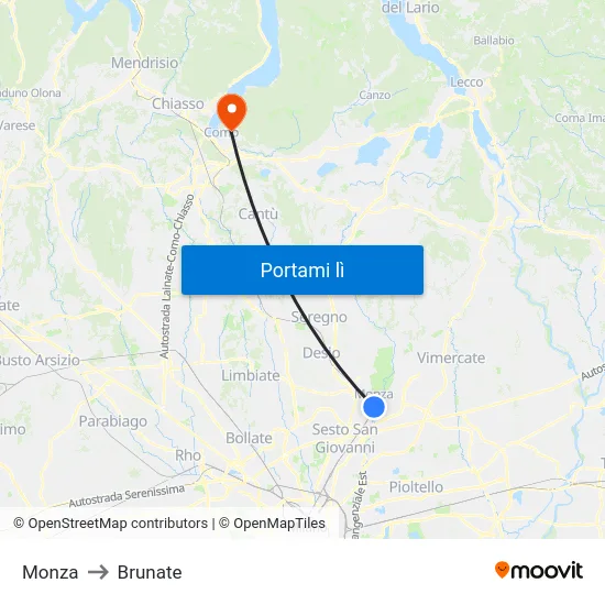 Monza to Brunate map