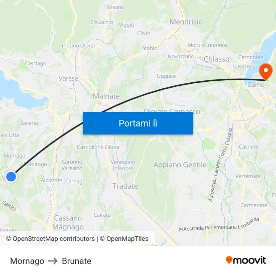 Mornago to Brunate map