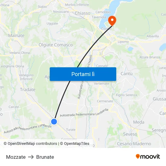 Mozzate to Brunate map