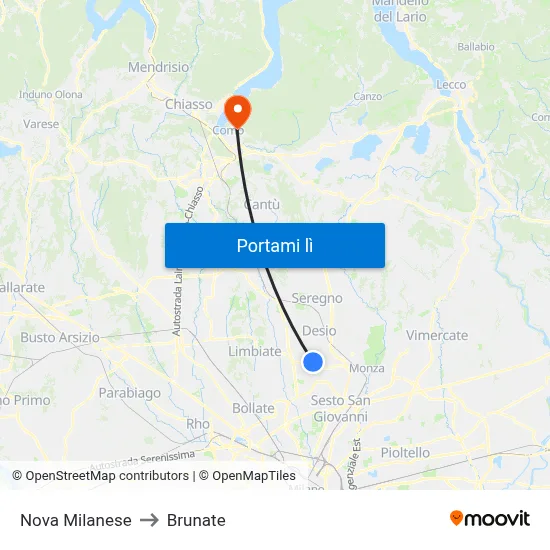 Nova Milanese to Brunate map