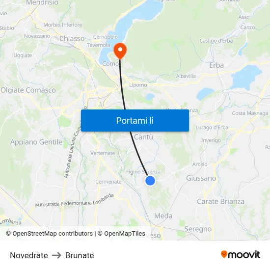 Novedrate to Brunate map