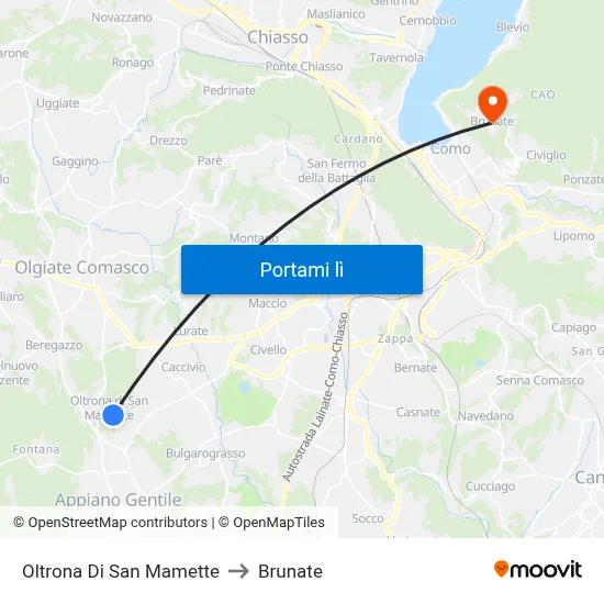 Oltrona Di San Mamette to Brunate map