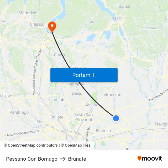 Pessano Con Bornago to Brunate map