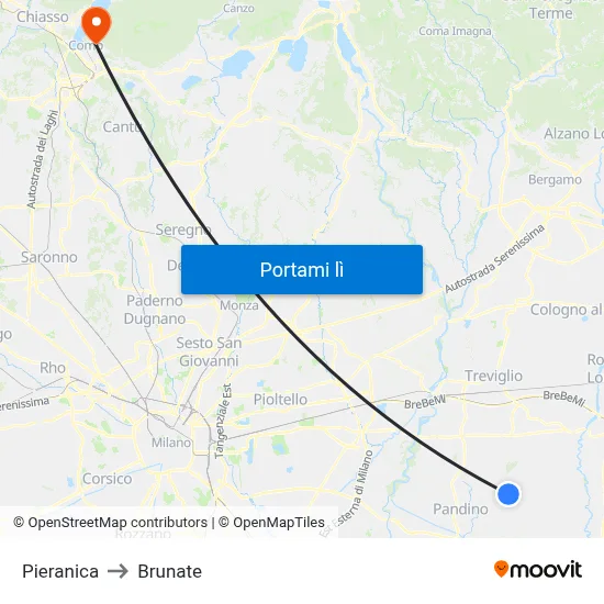 Pieranica to Brunate map