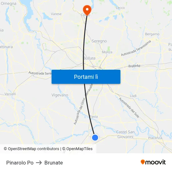 Pinarolo Po to Brunate map