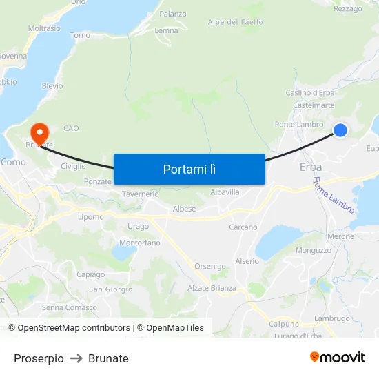 Proserpio to Brunate map